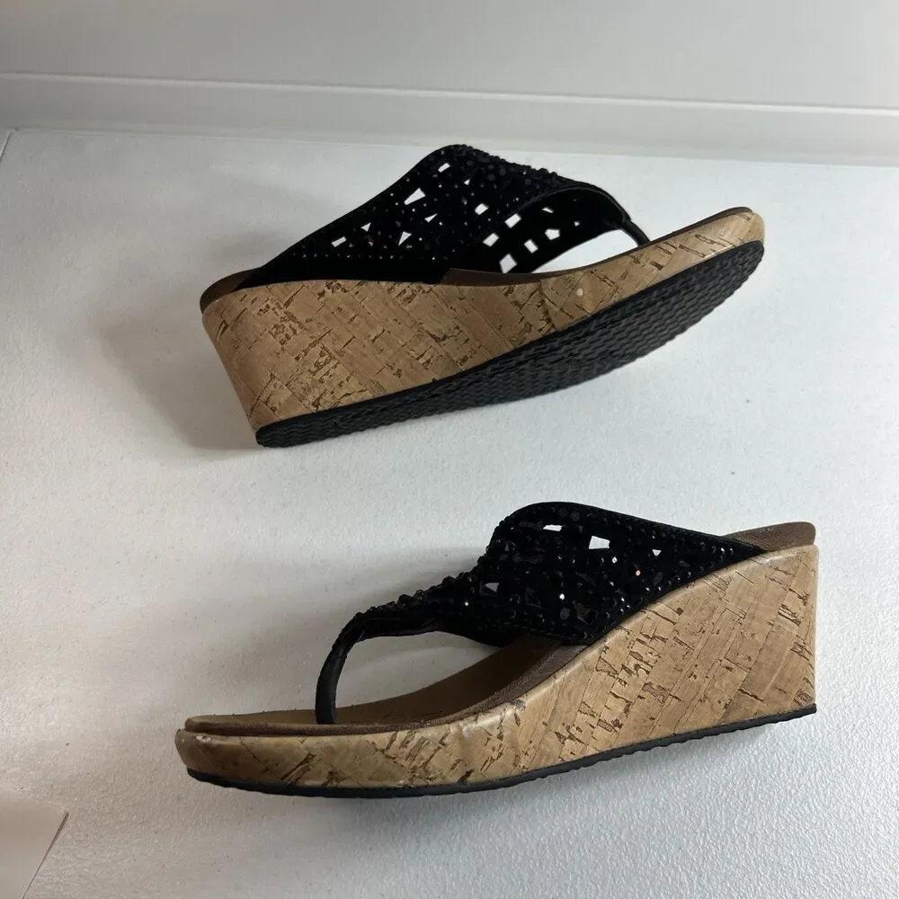 Skechers Women’s Sandal Size 5 Black Rhinestone Thong Bling